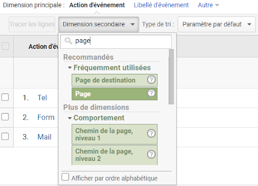 Utilisation d'une dimension secondaire